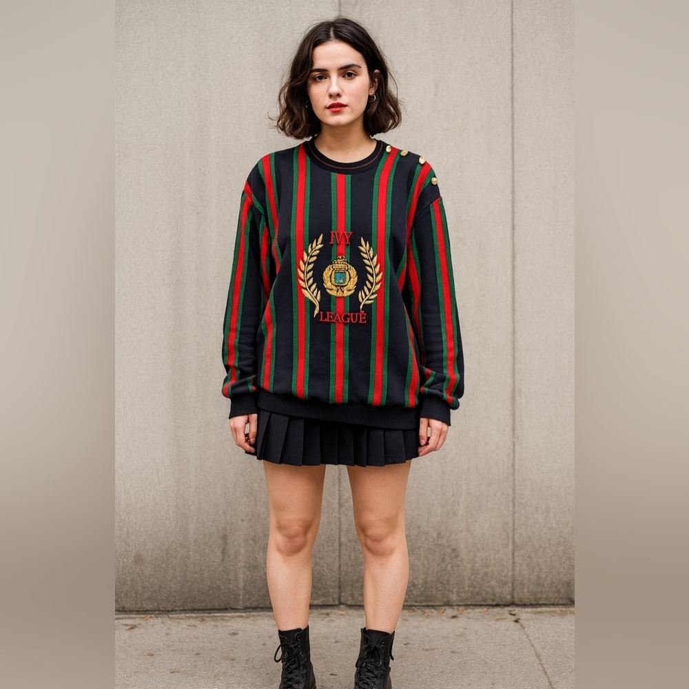 Vtg Adrienne Vittadini Shirt Medium Striped College Preppy Ivy League 90s Y2K